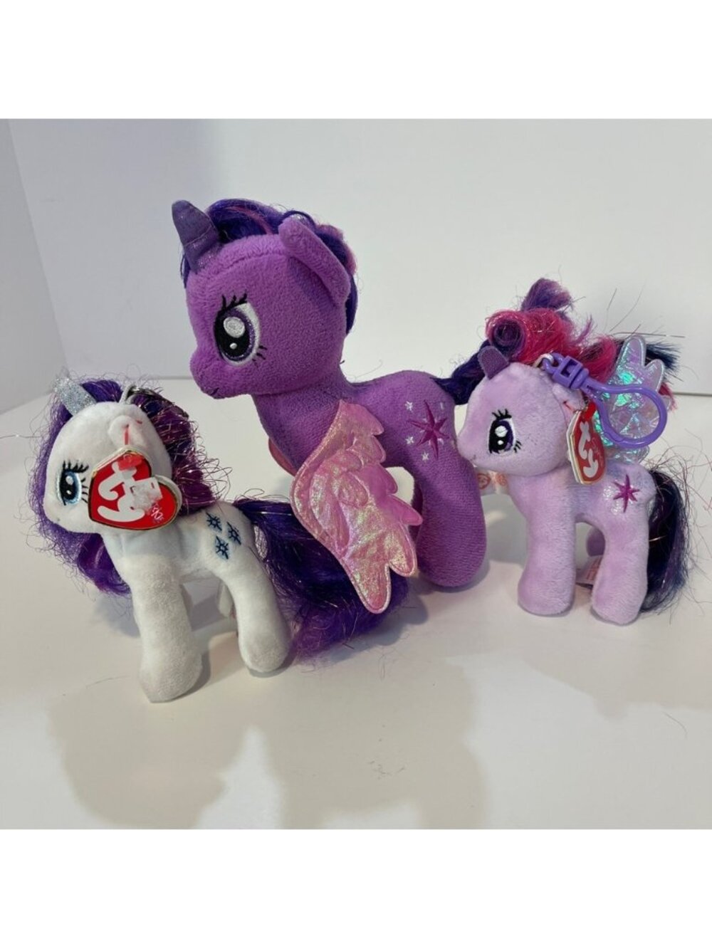 TY BEANIE BABIES MY Little Pony MLP RARITY Twilight Sparkle Plush Lot Clips